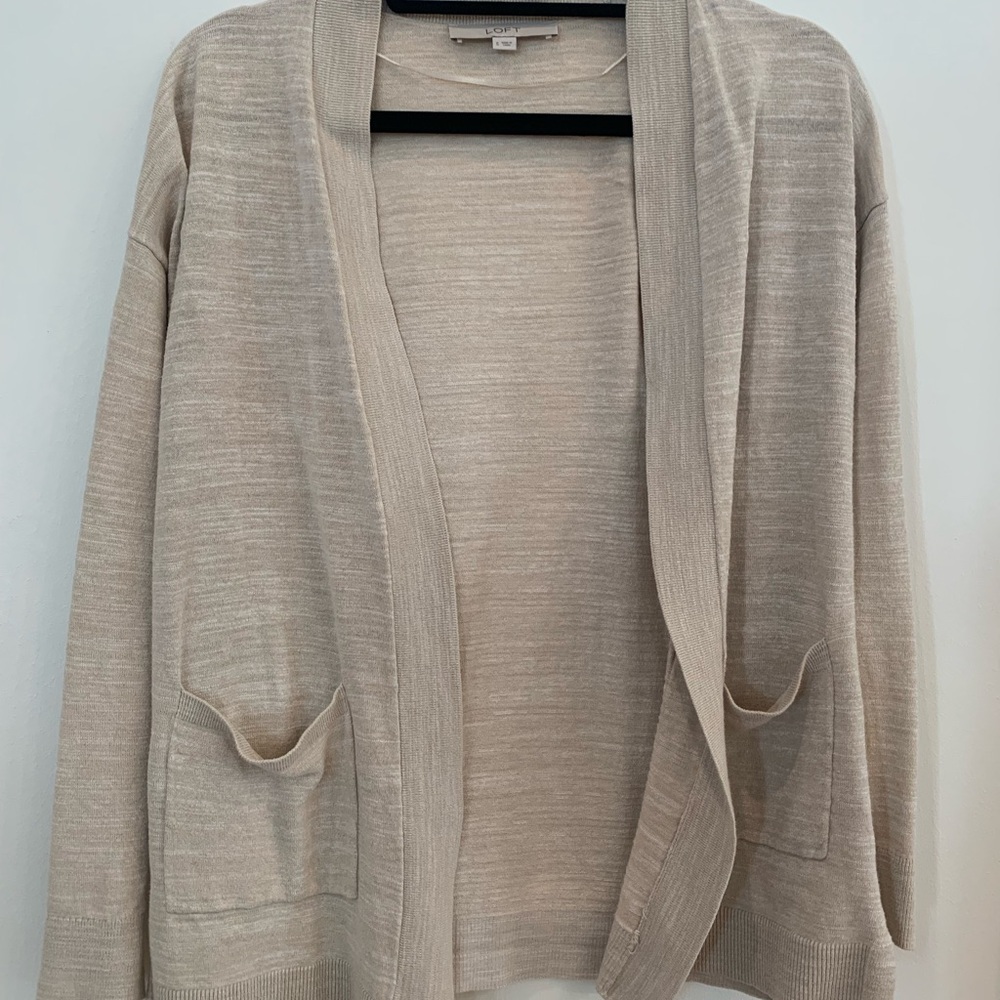 LOFT Beige Open-Front Cardigan